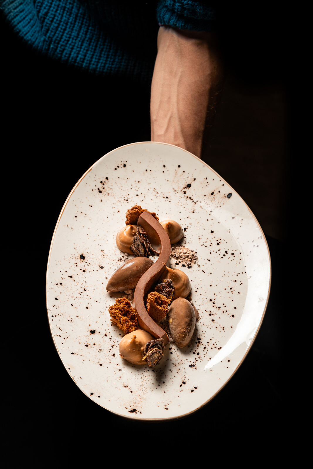 Fotografía gastronómica postre plato fondo negro restaurante Santiago